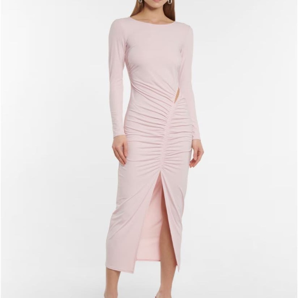NWT! Self-Portrait Women's Ruched‎ Long Sleeve MIDI-Dress Dusty Pink - Size 4